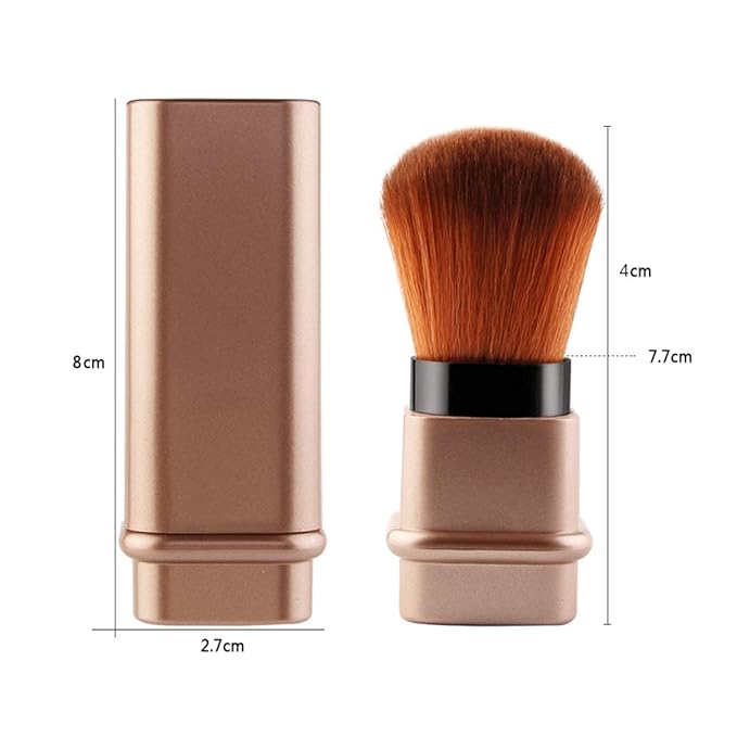 Retractable Kabuki Makeup Brushes Foundation Brush Powder Brush Blush Brush Bronzer Brush Face Blender Brush Professional Mineral Blending Buffing Portable With Cover - Golden