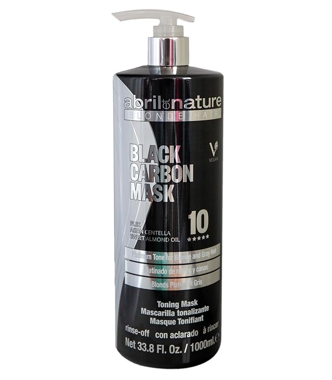 abril et nature - Professional Black Carbon Toning Mask - Special for blonde, bleached and gray hair - Eliminates yellow tones - Nourishes, Hydrates and Intensely Repairs - 1000ml