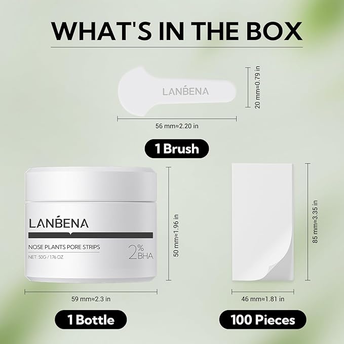 LANBENA Pore Strips (50g/1.76 Oz), 100 pcs Nose Strips, Blackhead Remover Mask, NOTICE: Cream Goes Dried out & Rubbery At Low Temperature, Place Bottle in Boiling Water to Soften