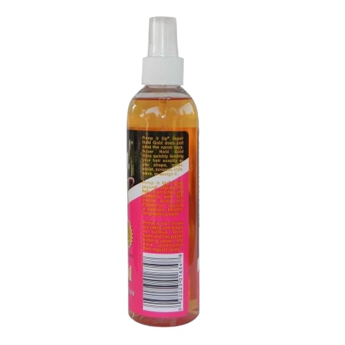 Bronner Bros Pump It Up Styling Spritz Gold 80% – Fast-Dry Hair Spray Extra Hold with Vitamin B5 & Silk Protein - Maximum Hold Finishing Spritz Hairspray, Adds Shine, Nourishes, No Build-up - 8oz