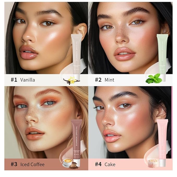 3Pcs Summer Lip Glossy Butter Balm Set, Instant Moisture Sheer Tint, Non-Sticky, Conditioning Formula to Soothe & Repair Dry, Chapped Lips, Jelly Lip Stain with Natural Scent (#1+3+4, 3Pcs)