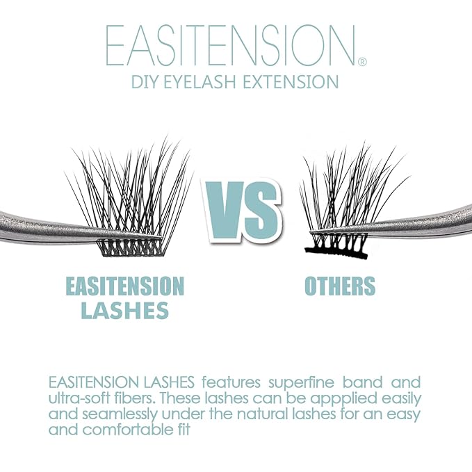 DIY Eyelash Extension, 3D Effect Glue Bonded Band Individual Lash 48 Clusters Volume Lashes Set, Home Eyelash Extension, C curl Lashes Pack 16MM-Volume-48 Clusters