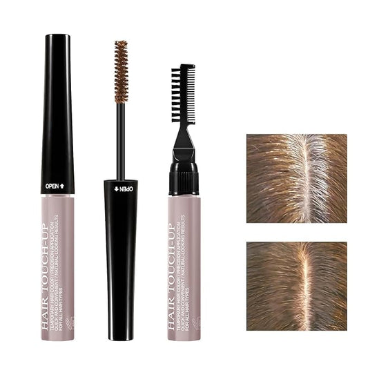 Hair Mascara for Gray Hair, 3 In 1 Hair Color Concealer Stick with Precision Applicator, Temporary Hairline Filler, Multi-Purpose Mascara for Eyebrow and Beard（Light Brown）