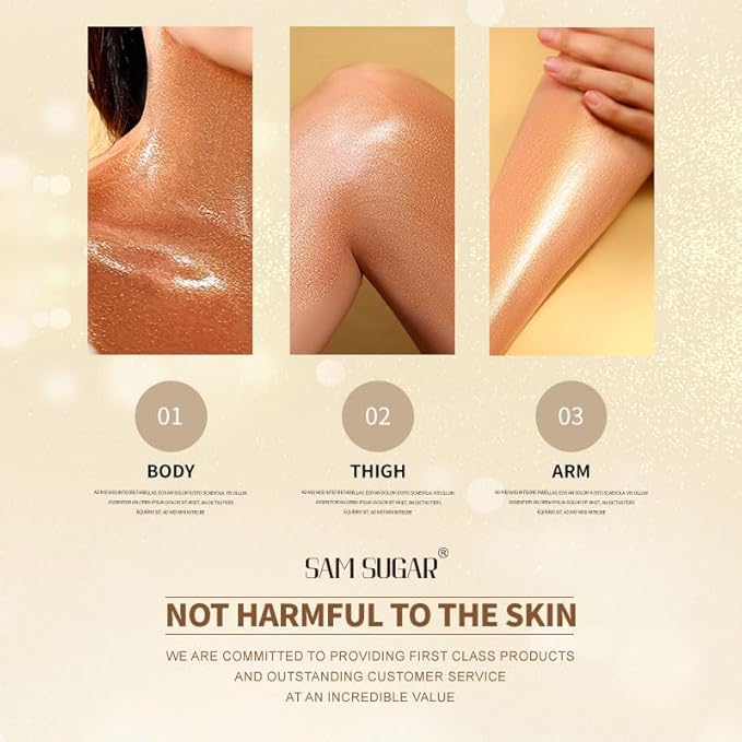 SAM SUGAR Shimmer Body Oil 3.38 Fl OZ Long Lasting Liquid Illuminator with Brush for Body Glow Illuminating Body Moisturizer 100ml Body & Face Highlighter for a Radiant Glow（02#）