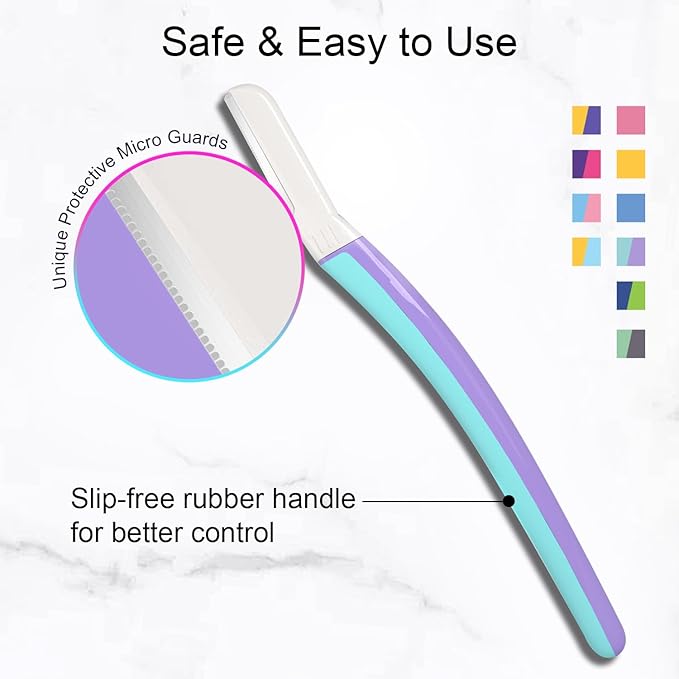 Dermaplane Razor for Women Face, Eyebrow Razor, Face Razors for Women, Dermaplaning Tool, Travel Essentials, (12 pcs, Wisteria)