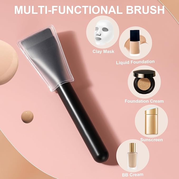 Flat Foundation Brush for Liquid Makeup,14CM Premium Fast Flawless Flat Top Kabuki Makeup Brushes Face Cosmetics Concealer Brush for Liquid, Blending, Powder, Cream, Powder, Blush, Buffing Black