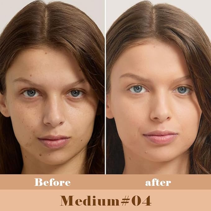 Liquid Concealer Makeup, Natural Coverage for Older Women, Under Eye Brightener Full Coverage Concealer for Dark Circles, Lightweight, Covers Oil-Free, Vegan & Cruelty-Free, 04 Medium
