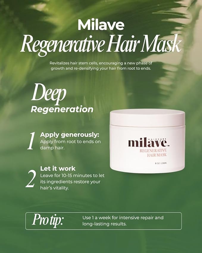 Regenerative Hair Mask with Redensyl®, Strengthening Hair Mask with Plant-Based Ingredients and Antioxidant blend to stimulate Hair Growth, Vegan & Cruelty-Free, 8 oz