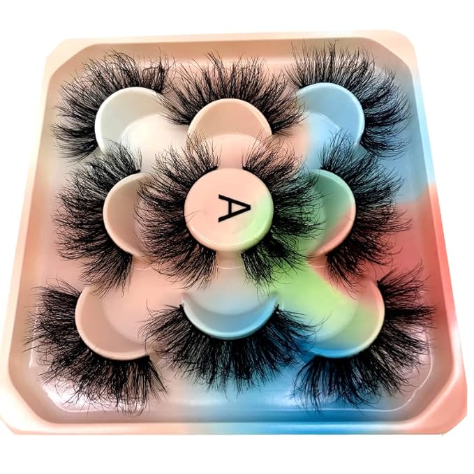 HBZGTLAD new 5 Pairs 25 mm 4d Mink Lashes Bulk Faux with Custom Natural Mink Lashes Pack Short Wholesales Natural False Eyelashes (A)