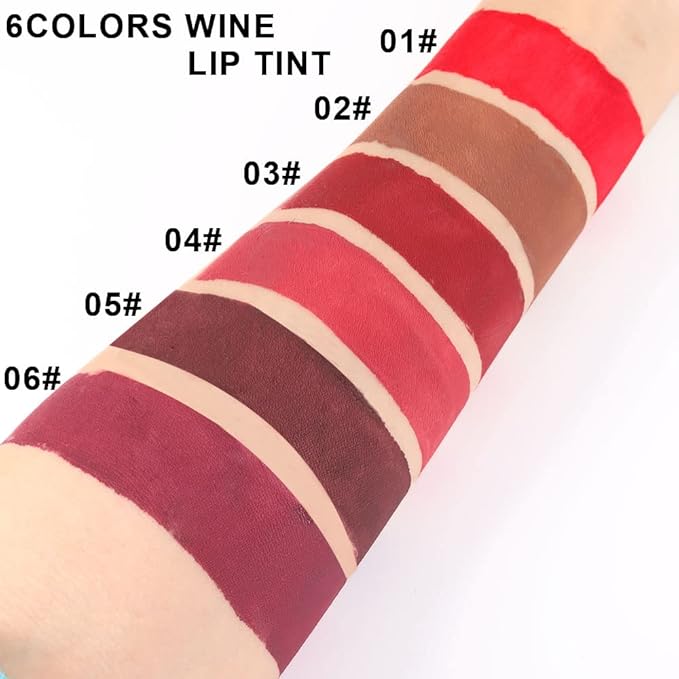 evpct 6Pcs Wine Bottle Lip Tint Stain Set Long Lasting Lipstick 24 hour Waterproof for Women, Ruby Dark Deep Rose Red Plum Purple Brown Matte Lipstick 24 Hours Lipsticks Lip Liner Stain Peel off