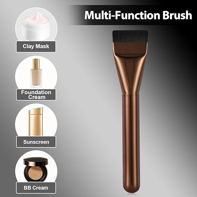 Flat Foundation Brush for Liquid Makeup,14CM Premium Fast Flawless Flat Top Kabuki Makeup Brushes Face Cosmetics Concealer Brush for Liquid, Blending, Powder, Cream, Powder, Blush, Buffing Brown