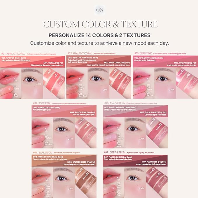 Heart Percent Dote On Mood Custom Lip & Cheek, Matte (Fog Pot) + Glow (Shine Balm) Dual Type Multi-use Blush & Lip Tint [#05. Mauvish]