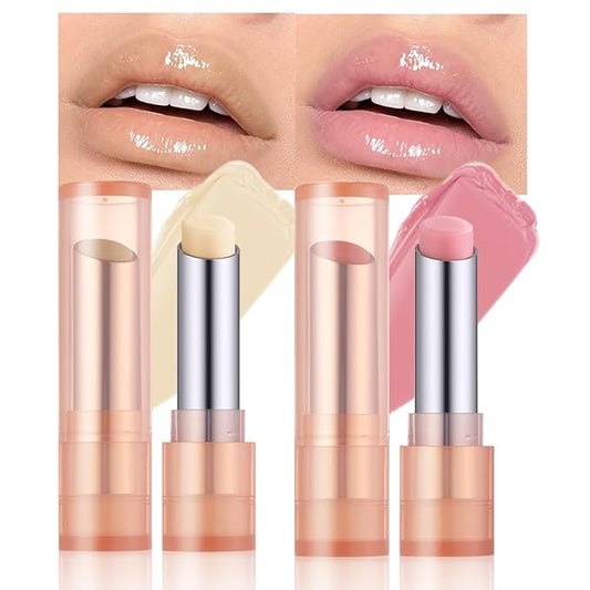 Moisturizing Lip Balm – Hydrating Nourishing Lip Care with Natural Ingredients, Vitamin E & Shea Butter, Smooth Non-Sticky Tinted Lip Balm for Dry & Chapped Lips, Soft Glossy Lipstick Set:1+2