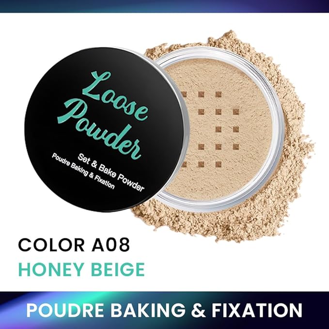 Loose Setting Powder - Translucent Finishing Powder for Face With Built-in Puff, Oil Control & Pore Blurring, Soft Matte Makeup, Vegan & Long Lasting, Honey Beige 08 (0.21 oz)