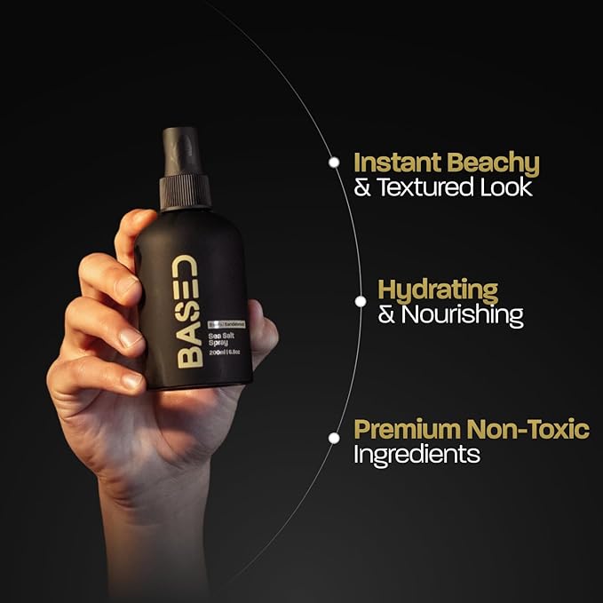 BASED Sea Salt Spray, Natural Finish Sea Salt Spray for Hair, Volumizes & Texturizes, Infused with Kelp & Vitamin B5, Light & Non-Greasy, Paraben, Sulfate, Phthalate Free, 6.8 oz (Pack of 3)