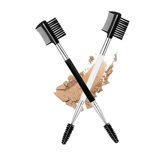 2PCS Eyebrow Eyelash Brush 3 Head Eyelash Comb Double Head Brush Makeup Grooming Tool Cosmetic (White+Black)