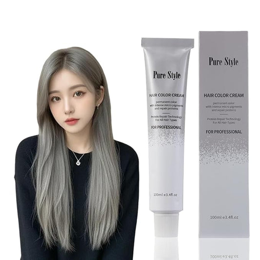 PureStyle 100ml Professional Permanent Hair Color Dye Cream Ammonia Free, Long Lasting Light Grey Color, Natural Shine, For All Hair Types Easy At Home Application
