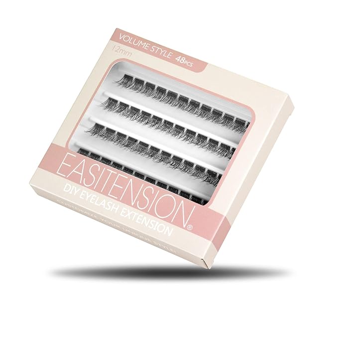 DIY Eyelash Extension, 3D Effect Glue Bonded Band Individual Lash 48 Clusters Volume Lashes Set, Home Eyelash Extension, C curl Lashes Pack 14MM-48 Clusters