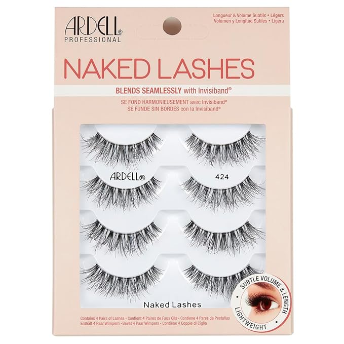 Ardell Naked Lashes #424, Strip Lashes Natural with Invisiband for Subtle Volume & Length, 4 Pairs, 1 Pack
