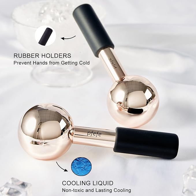 Pfefe Ice Globes for Face & Eyes, Unbreakable Stainless Steel Cryo Sticks for Beauty Routines, Facials Cold Roller Colling Globes for Puffiness, Wrinkles, Dark Circles, Headaches