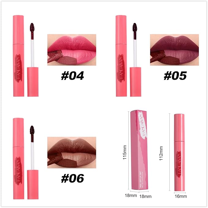 3 Colors Peel Off Matte Lip Liner Stain, Long Lasting Natural Peel Off Tattoo Lip Stain, Waterproof Non-Stick Cup Lip Tint Peel Off Lip Gloss, Lip Makeup Christmas Gifts for Women-04#05#06#