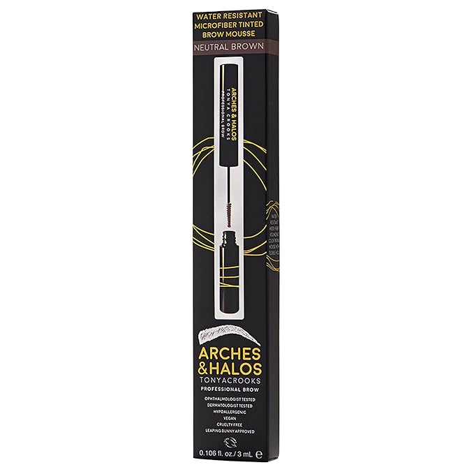 Arches and Halos Microfiber Tinted Brow Mousse - Richly Pigmented Eyebrow Shaper - Water Resistant Filler Pen - Vegan - Neutral Brown - 0.11 oz
