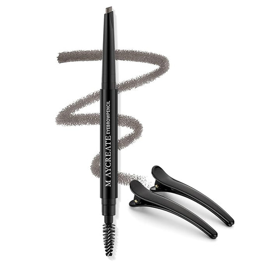 LAVONE Eyebrow Pencil - Makeup Waterproof Brow Pencil with Triangular Tip, Dual-Sided Brow Brush, Precise, Fine Tip, Fills Brows Creates Natural Looking Brow, with Hair Clips - Gray