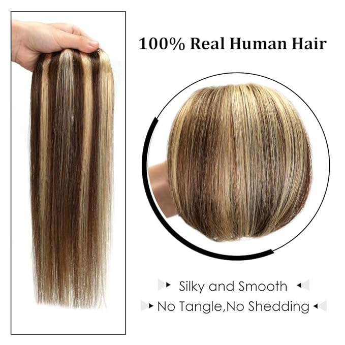 14" Clip in Hair Extensions Remy Human Hair for Women - Silky Straight Real Human Hair hightlight Clip on 50grams 4pieces #6/613 Color