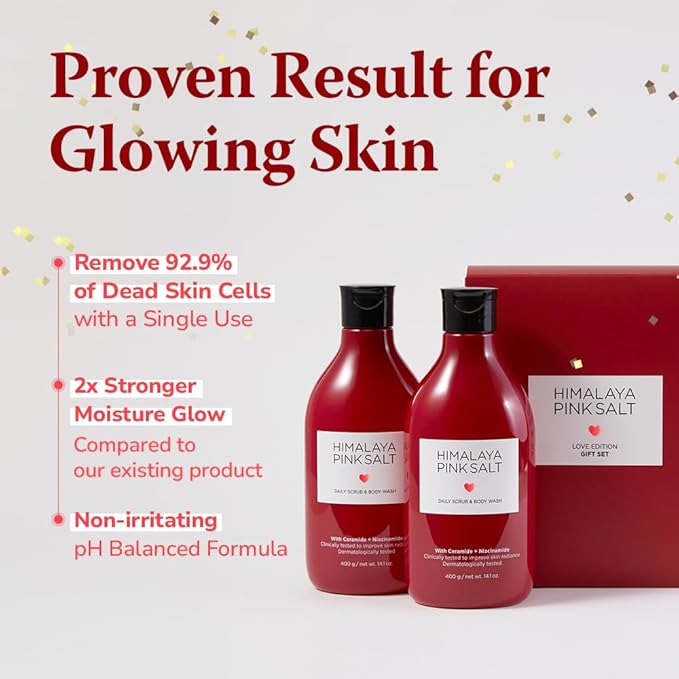 HIMALAYA PINKSALT Daily Scrub Body Wash Love Edition Gift Set – Exfoliating Body Scrub with Himalayan Pink Salt, Hyaluronic Acid & Retinol, Moisturizing Shower Gel, Christmas Gift, 14.4oz x2