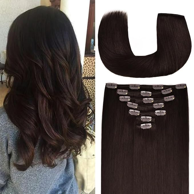22 Inch Clip-in Hair Extensions Remy Human Hair for Women - Soft Handmade Real Human Hair Clip in Extensions, Straight, Thick, 165g 7pcs Dark Brown #2 Color