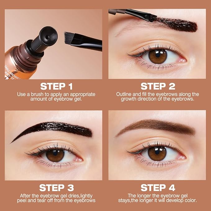 3D Peel-Off Eyebrow Tint – Tattoo Brow Gel Lasts Up to 3 Days – Waterproof, Smudge-Proof, Long-Lasting Natural Brow Stain – Easy to Use, Flake-Free Gel Dye for Fuller Brows (3# Black Brown)