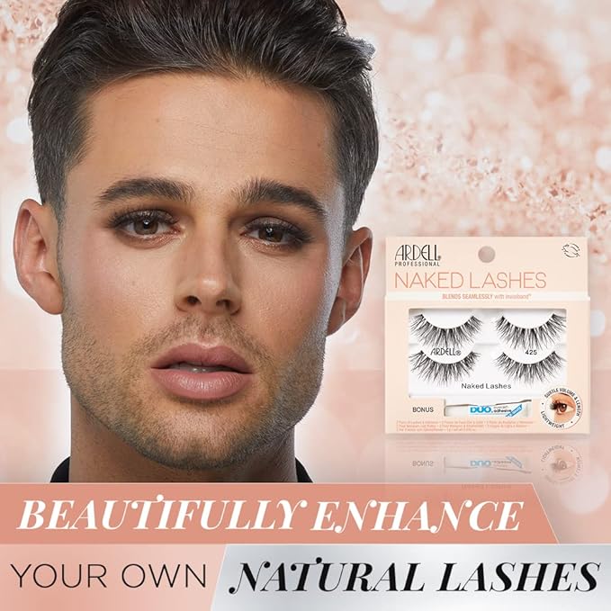 Ardell Naked Lashes 425, 2 Pairs, with 1g DUO Pipette Clear-White Adhesive, Subtle Volume & Length, 1 Set