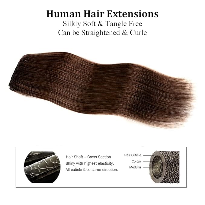 12" Clip in Hair Extensions Remy Human Hair for Women - Silky Straight Human Hair Clip in Extensions 50grams 4pieces Medium Brown #4 Color