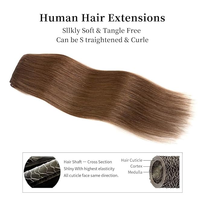 14 Inch Clip-in Hair Extensions Remy Human Hair for Women - Soft Handmade Real Human Hair Clip in Extensions, Straight, Thick, 115g 7pcs Ash Brown Color