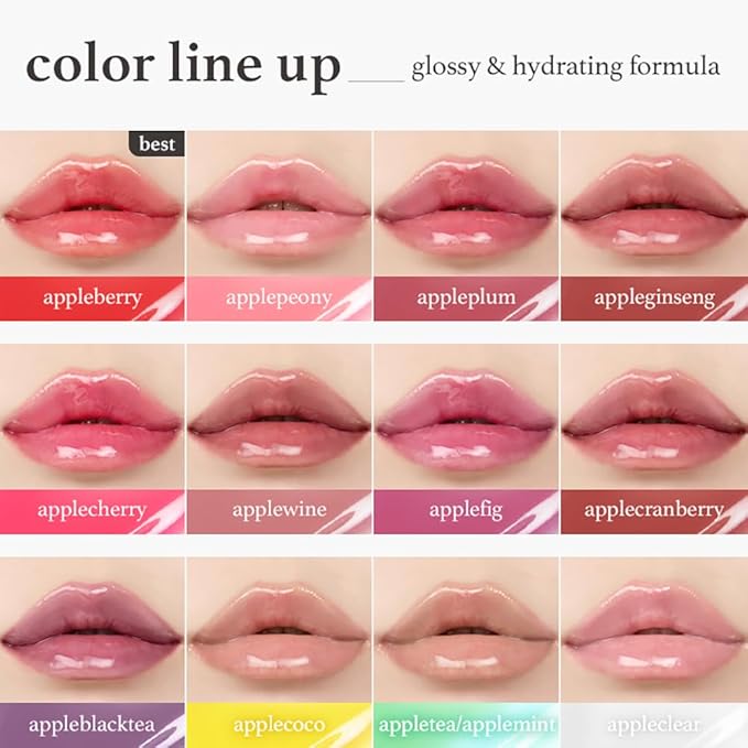 NOONI Korean Lip Oil - Appleginseng | Lip Stain, Long-Lasting, Moisturizing, Plumping, Revitalizing for Dry Lips, Waterproof, No Peel Off, Korean Lip Tint, Stocking Stuffers, Cute Things, 0.12 Fl Oz