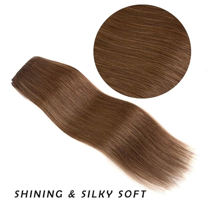 12" Hair Extensions clip in Human Hair for Women - Silky Straight Remy Hairpieces Clip on 50grams 4pieces Ash Brown Color