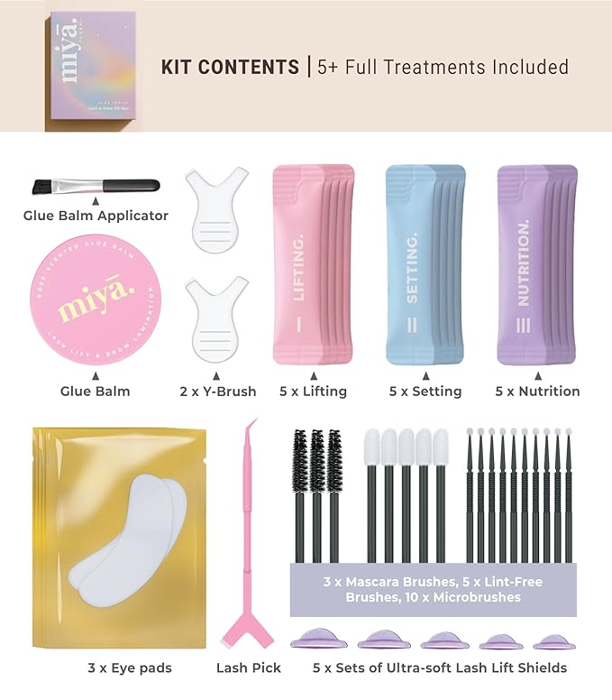 MIYA LASH | Lash Lift & Brow Lamination Kit with Glue Balm | AURA Series | 2-in-1 Eyelash Perm & Brow Lift | Individually Packed Sachets with Tools | Results Last Up to 6 Weeks