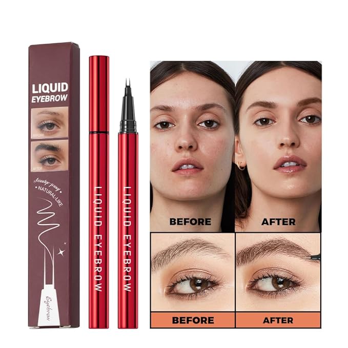 Faux Brow, Microblading Eyebrow Pencil with Hair Like Strokes, Double-Brush Tip Filling Eyebrow Pen for Women, Fast & Precise & Pigmented Makeup, Great for Sparse and Full Brows(03 Dark Brown)
