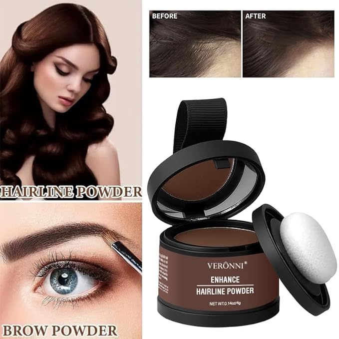 VERONNI Hairline Powder, Root Cover Up Receding Hairline Powder with Puff Waterproof Long Lasting Conceals Gray Hair, Fills Gaps (white, 14)