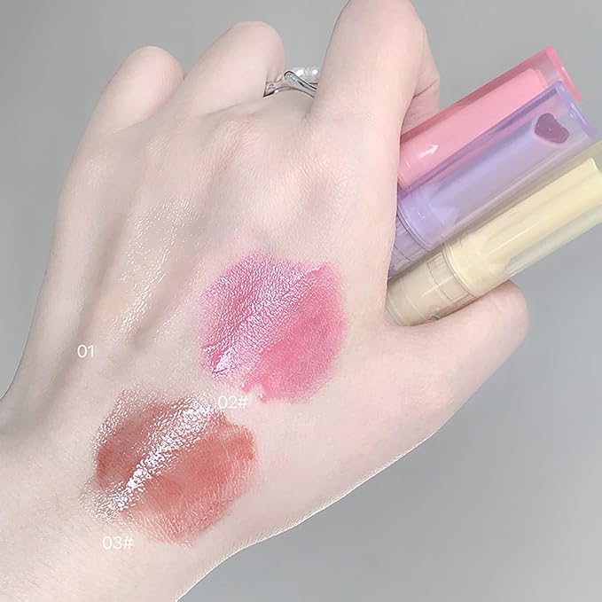 Jelly Lipstick Tinted Lip Gloss Heart Lip Glaze, 3 Colors Lipstick Long Lasting Moisturizing Tinted Lipgloss,Non-sticky,High Pigmented Glossy Lip Gloss