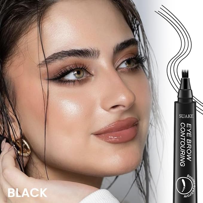 Kaely 2Pcs Eyebrow Pencils for Women, 4 Tip Magical Precise Waterproof Brow Pen, Microblading Eyebrow Contouring Pen, lapiz de cejas 3d Eye Brow Gel, 24h Smudge Proof,05 Black