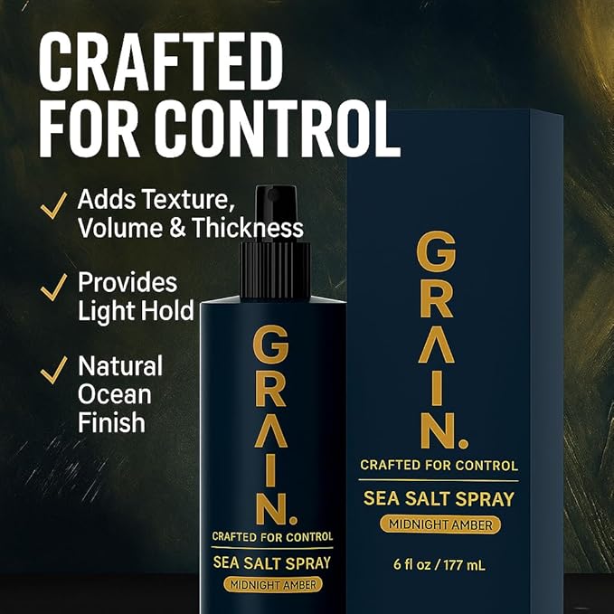 Grain Sea Salt Spray for Men | Texturizing and Volumizing Sea Salt Spray for Hair | Lightweight Volume Mist | Natural Texture | Flexible Hold | Unique Product Formula For all Hair Types | 6floz/177mL