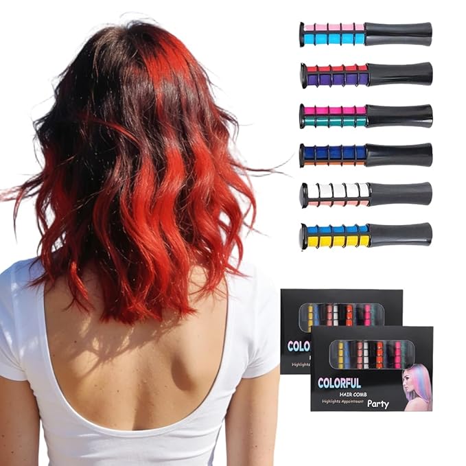 12 Colors Festive Fun Hair Chalk Combs, Washable Temporary Glitter Hair Colors Hair Chalk Combs for Birthday Christmas Party, DIY Instant Hair Color Comb for All Ages (B - 2 set)