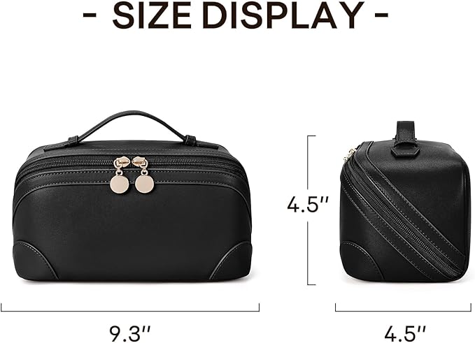 mibasies Flat Lay Open Travel Makeup Bag, Dual-Zipper Diagonal Cosmetic Bag, Large Capacity Waterproof Toiletry Bag for Women