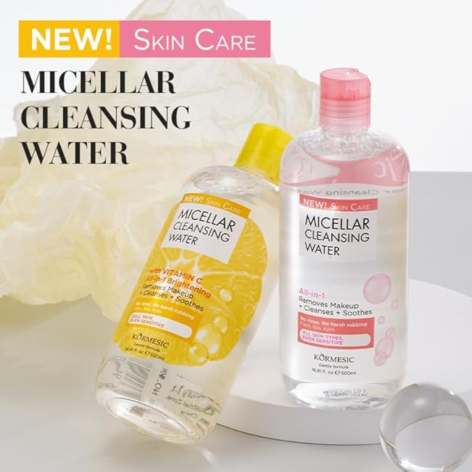 Micellar Water with Vitamin C, Face Cleanser & Makeup Remover For Eye, Lip & Face Makeup, Gentle Hydrating Formula For All Skin Types - 16.9 Fl Oz