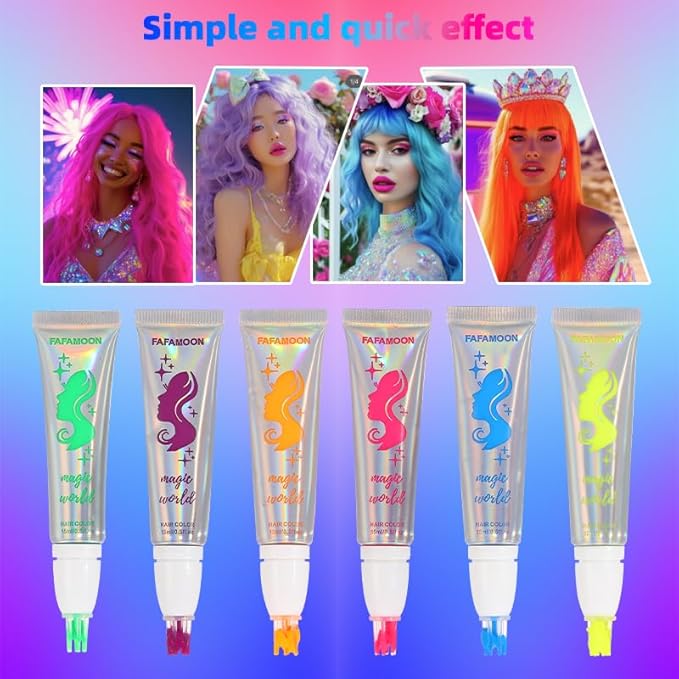 3 Colors Magical Temporary Hair Dye, Glow in the Dark UV Neon Hair Gel Set, Light Washable Hair Color Comb Hair Makeup for Concert, Party, Halloween, Christmas (Green+Orange+Yellow, 3 PCS)