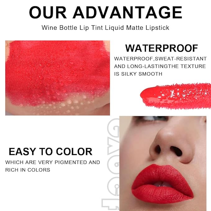 evpct 6Pcs Wine Bottle Lip Tint Stain Set Long Lasting Lipstick 24 hour Waterproof for Women, Ruby Dark Deep Rose Red Plum Purple Brown Matte Lipstick 24 Hours Lipsticks Lip Liner Stain Peel off