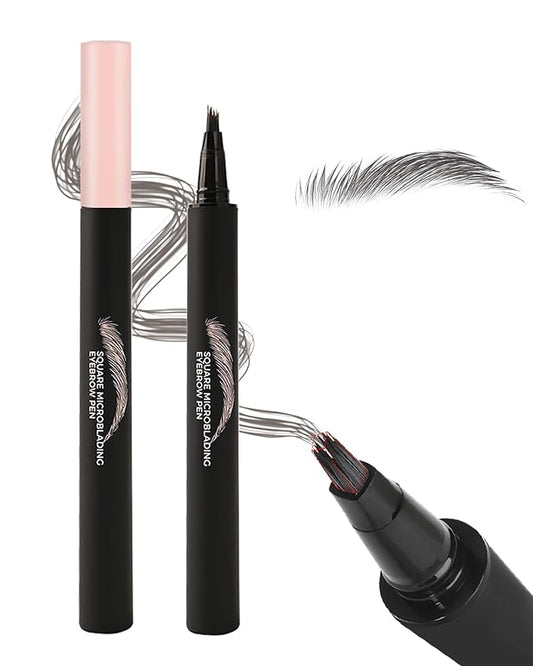 Microblading Liquid Eyebrow Pencil, Waterproof Smudgeproof Multiple Fork Tip Angled Wild Tinted Brow Pen, Filler Dye Eye Brow Pencil Thin Hair Like stroke for shaping,Women Makeup Last All Day-03Grey