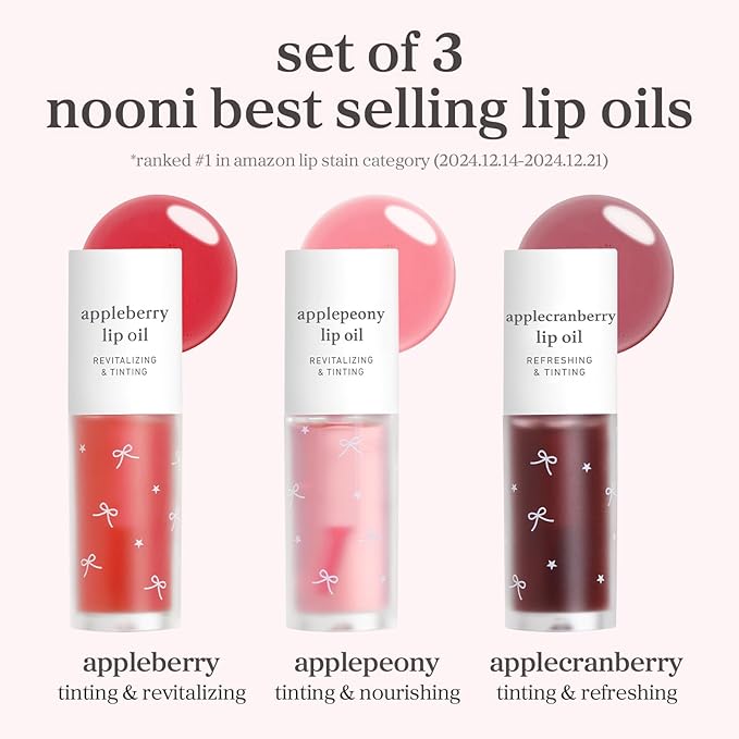NOONI Korean Lip Oil Gift Set + Appletea + Applecherry Lip Oil
