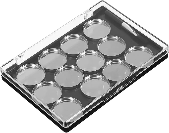 FRCOLOR Magnetic Eyeshadow Palette Case 12 Round Pans and Brush Space-Saving Makeup Storage Palette for Travel and Home Use
